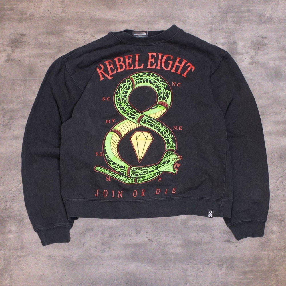 Rebel Eight Rebel8 Join or Die Snake Black Graphic Crewneck Sweater